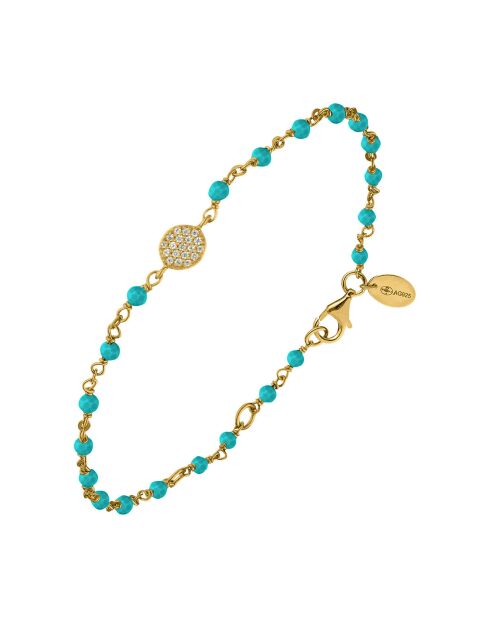 Bracelet médaillon serti blan en Argent doré & Turquoise