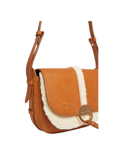 Sac Double Rabat en Cuir Othilia Nubuck et Fausse Fourrure cognac