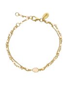 Bracelet double chaîne goutte en Argent doré & Opale rose