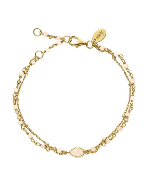 Bracelet double chaîne goutte en Argent doré & Opale rose