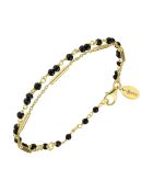 Bracelet doubles chaînes barrettes en Argent doré & Spinelle noire