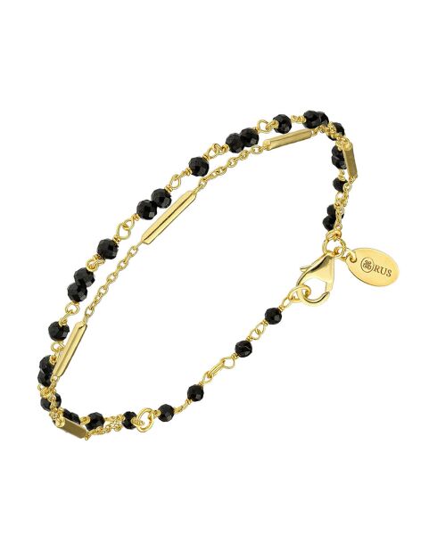 Bracelet doubles chaînes barrettes en Argent doré & Spinelle noire