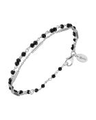 Bracelet doubles chaînes barrettes en Argent rhodié & Spinelle noire