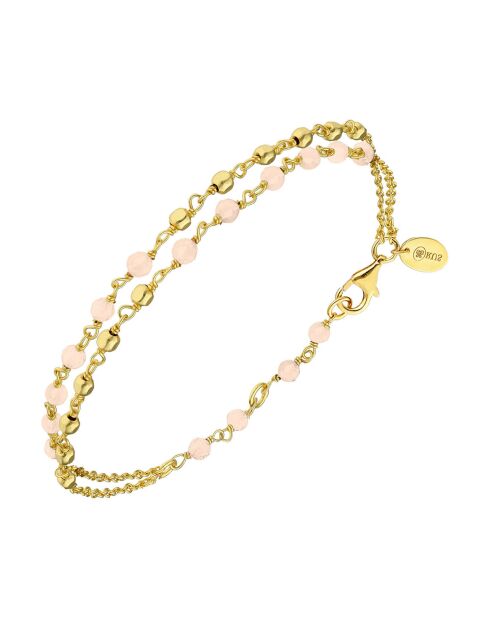 Bracelet doubles chaînes en Argent doré & Opale rose