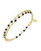 Bracelet doubles chaînes en Argent doré & Spinelle noire
