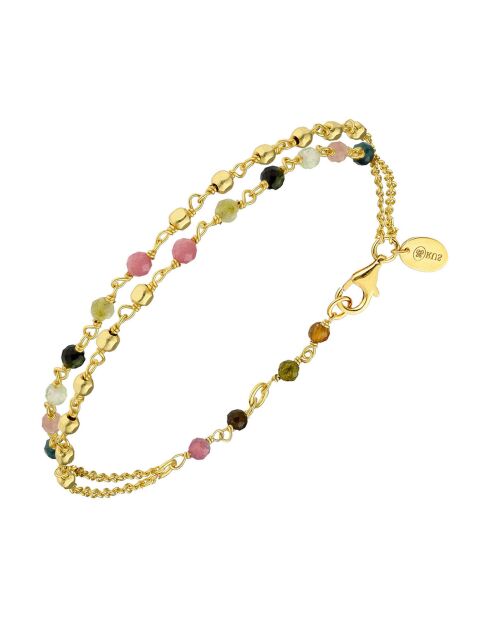 Bracelet doubles chaînes en Argent doré & Tourmaline