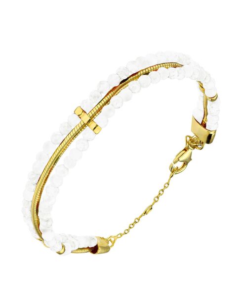 bracelet rainbow doré triples chaînes serpentine en Argent doré & Pierre de Lune blanche