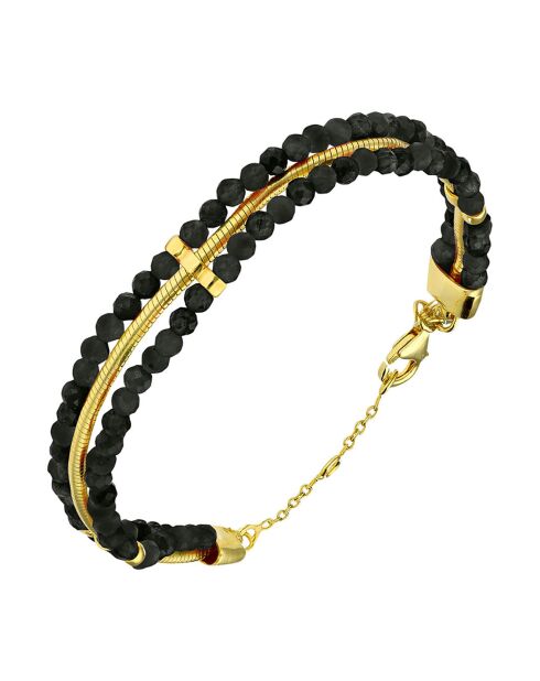 bracelet noir doré triples chaînes serpentine & perles