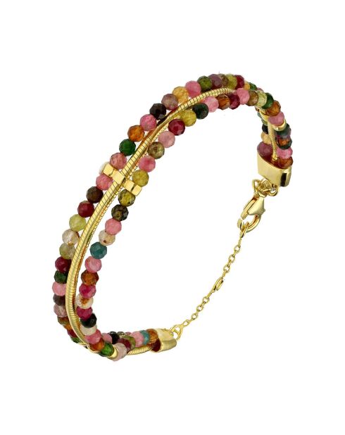bracelet tourmaline doré triples chaînes serpentine en Argent doré & Multi Tourmaline