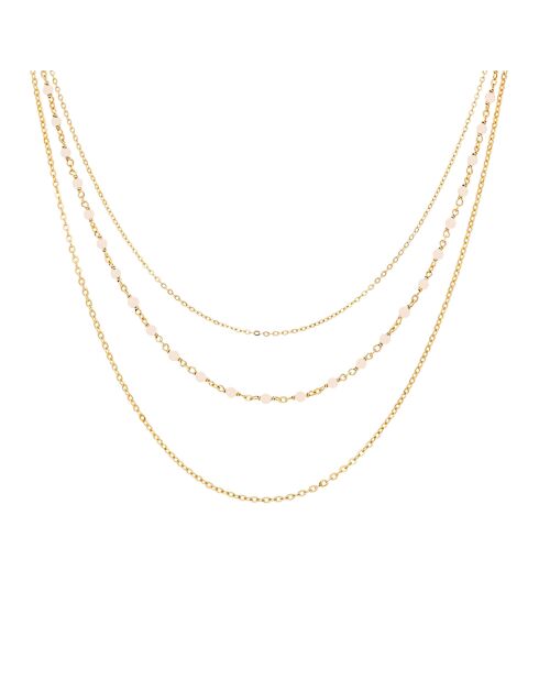 Collier triple collier petite perles en Argent doré & Opale rose