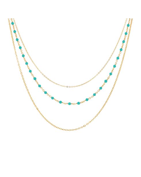 Collier triple rang petite perles en Argent doré & Turquoise