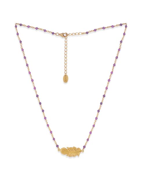 Collier plume en Argent doré & Améthyste