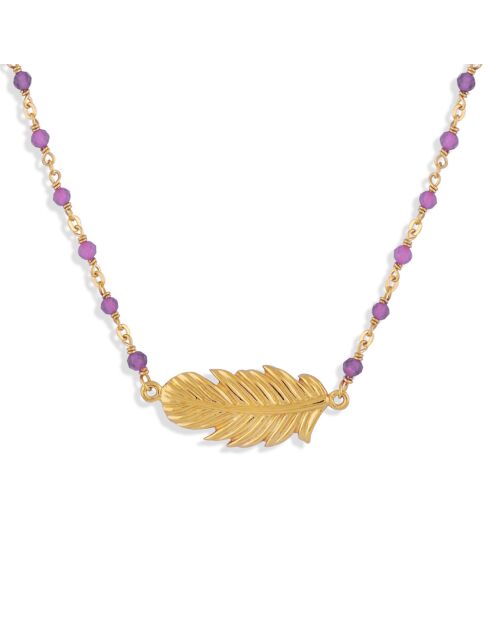 Collier plume en Argent doré & Améthyste