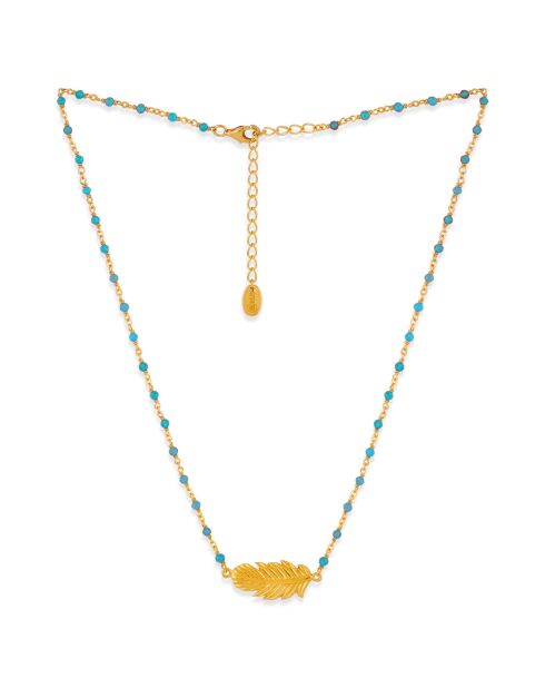Collier plume en Argent doré & Turquoise