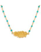 Collier plume en Argent doré & Turquoise