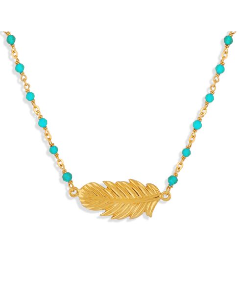 Collier plume en Argent doré & Turquoise