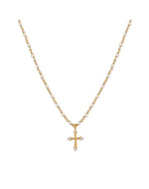 Collier croix en Argent doré & Pierre de Lune blanche