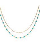Collier double chaîne en Argent doré & Turquoise