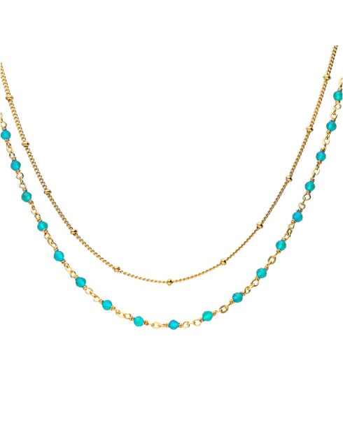 Collier double chaîne en Argent doré & Turquoise
