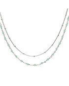 Collier double chaîne en Argent rhodié & Amazonite
