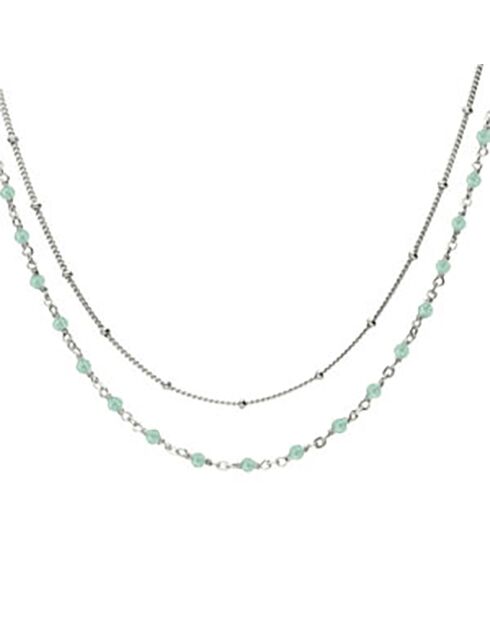 Collier double chaîne en Argent rhodié & Amazonite