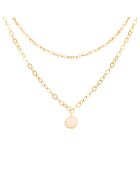 Collier double chaîne pampille en Argent doré & Opale rose