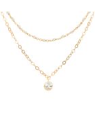 Collier double chaîne pampille en Argent doré & Pierre de Lune blanche