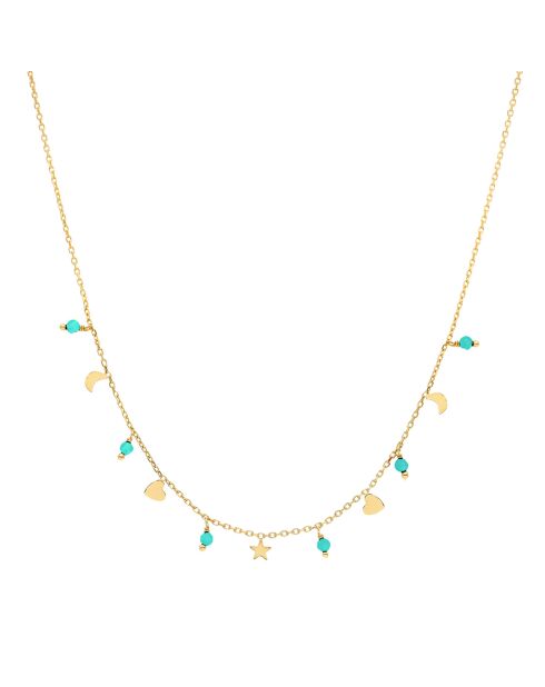 Collier pampilles de forme lune coeur en Argent doré & Amazonite