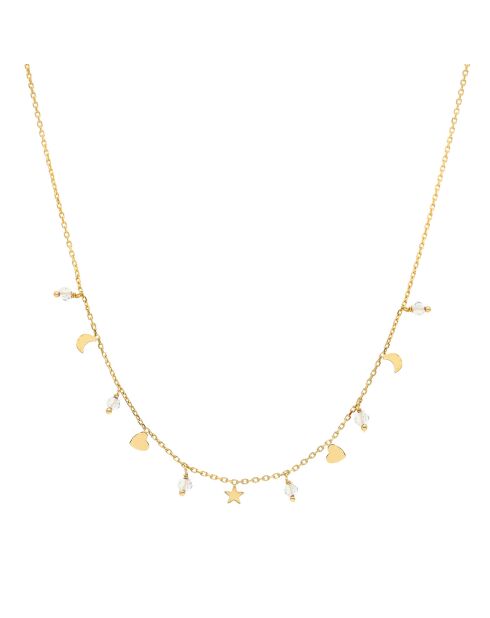 Collier pampilles lune coeur en Argent doré & Pierre de Lune blanche