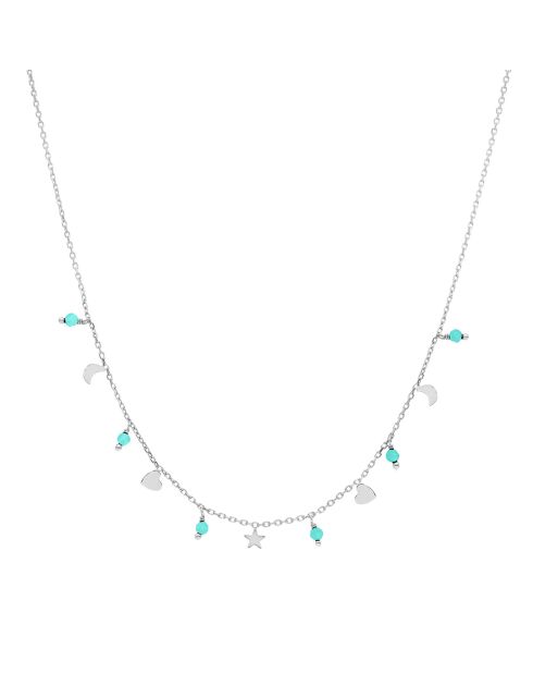 Collier pampilles de forme lune coeur en Argent rhodié & Amazonite