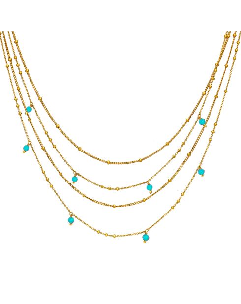 Collier multiples chaîne en Argent doré & Turquoise