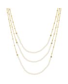 Collier trois chaînes en Argent doré & Pierre de Lune blanche