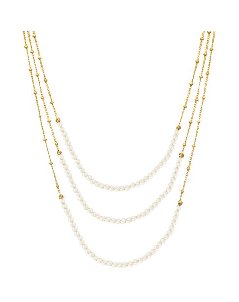 Collier trois chaînes en Argent doré & Pierre de Lune blanche