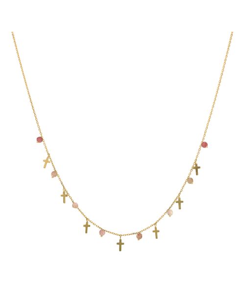 Collier croix en Argent doré & Quartz blanc