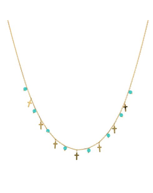 Collier petites croix en Argent doré & Turquoise