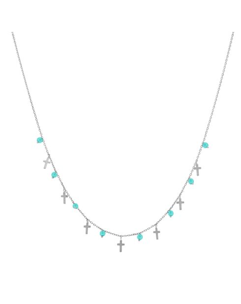 Collier croix en Argent rhodié & Amazonite