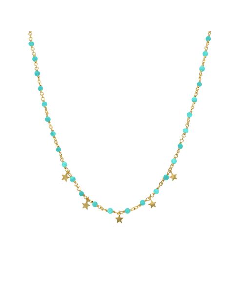 Collier pampilles étoiles en Argent doré & Turquoise