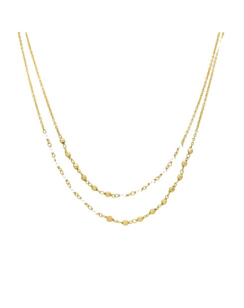 Collier double chaînes en Argent doré & Quartz blanc