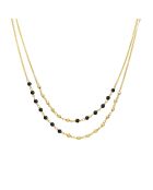 Collier doubles chaînes en Argent doré & Spinelle noire