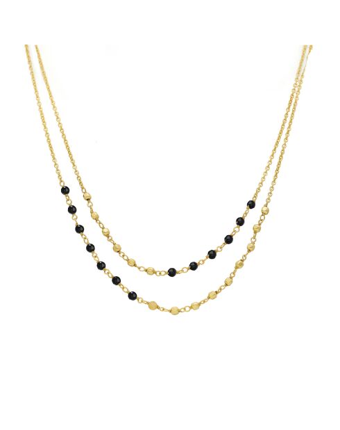 Collier doubles chaînes en Argent doré & Spinelle noire
