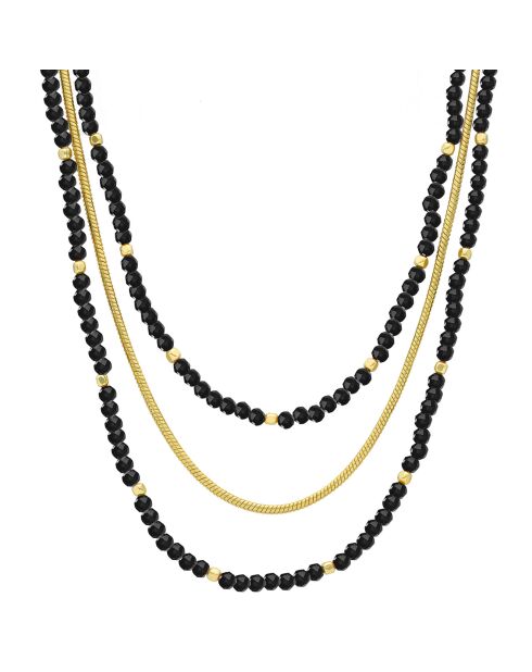 Collier triples chaînes doré en Argent doré & Spinelle noire