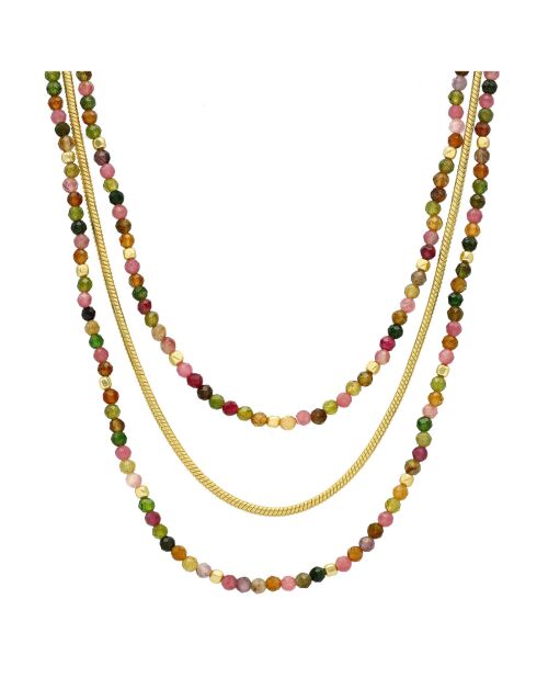 Collier triples chaînes doré en Argent doré & Tourmaline