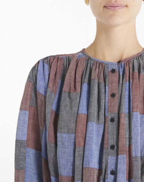 Blouse Cigar Patchwork bleue