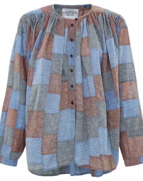 Blouse Cigar Patchwork bleue
