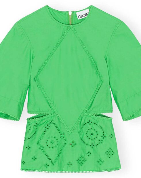 Camicetta verde con ricamo inglese in cotone biologico