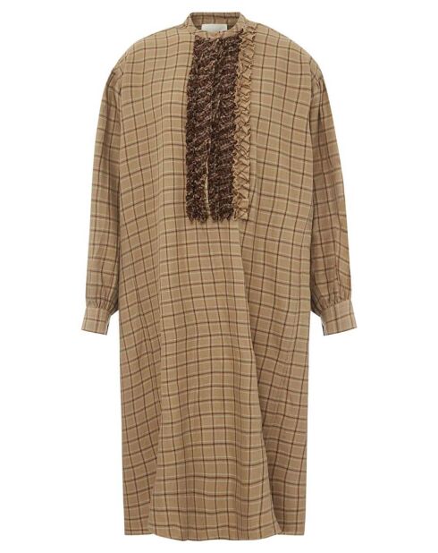 Beige noedeljurk van katoen en wol met ruiten