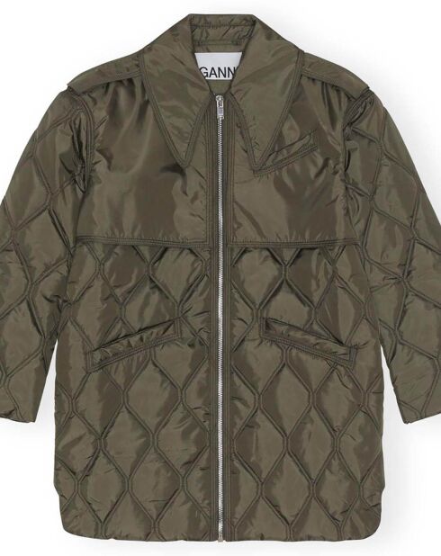 Blouson Long Matelassé Ripstop Polyester Recyclé vert kaki