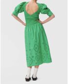 Robe Smockée Broderie Anglaise Coton Bio verte