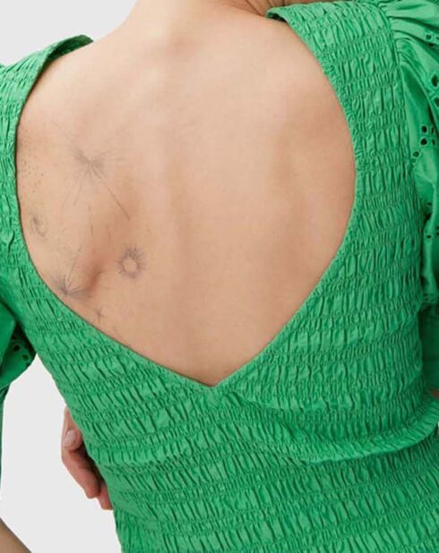Robe Smockée Broderie Anglaise Coton Bio verte