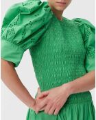 Robe Smockée Broderie Anglaise Coton Bio verte